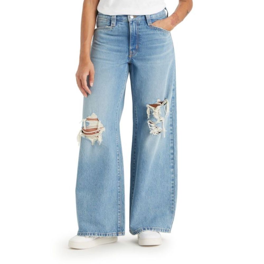 Levi's Light Blue Distressed Wide-Leg Jeans